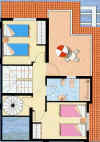 First floor holiday villa  plan showing two further bedrooms